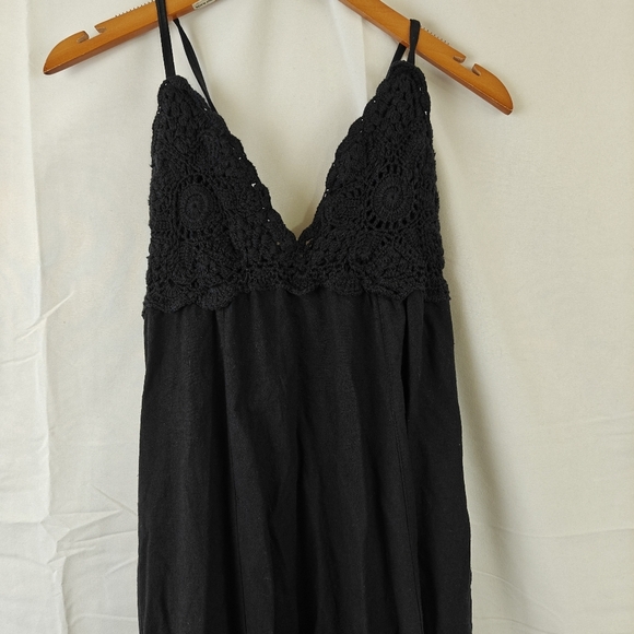 Free People Lovely Boho V Neck Maxi Dress Tie In Black Size Medium Women's - Picture 8 of 14